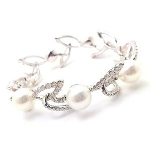 Rare! Authentic Mikimoto 18k White Gold 7ct Diamond 12mm Pearl Bracelet